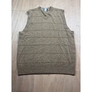 Geoffrey Beene Y2K Mens Tan Plaid V Neck Sweater Vest Acrylic Size L